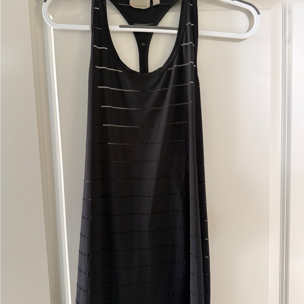 Athleta Black and Gray Striped Backless Dress